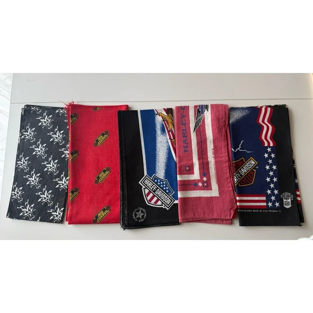Vtg Harley Davidson Bandana Eagle Headband Handkerchief USA Flag Banner Lot